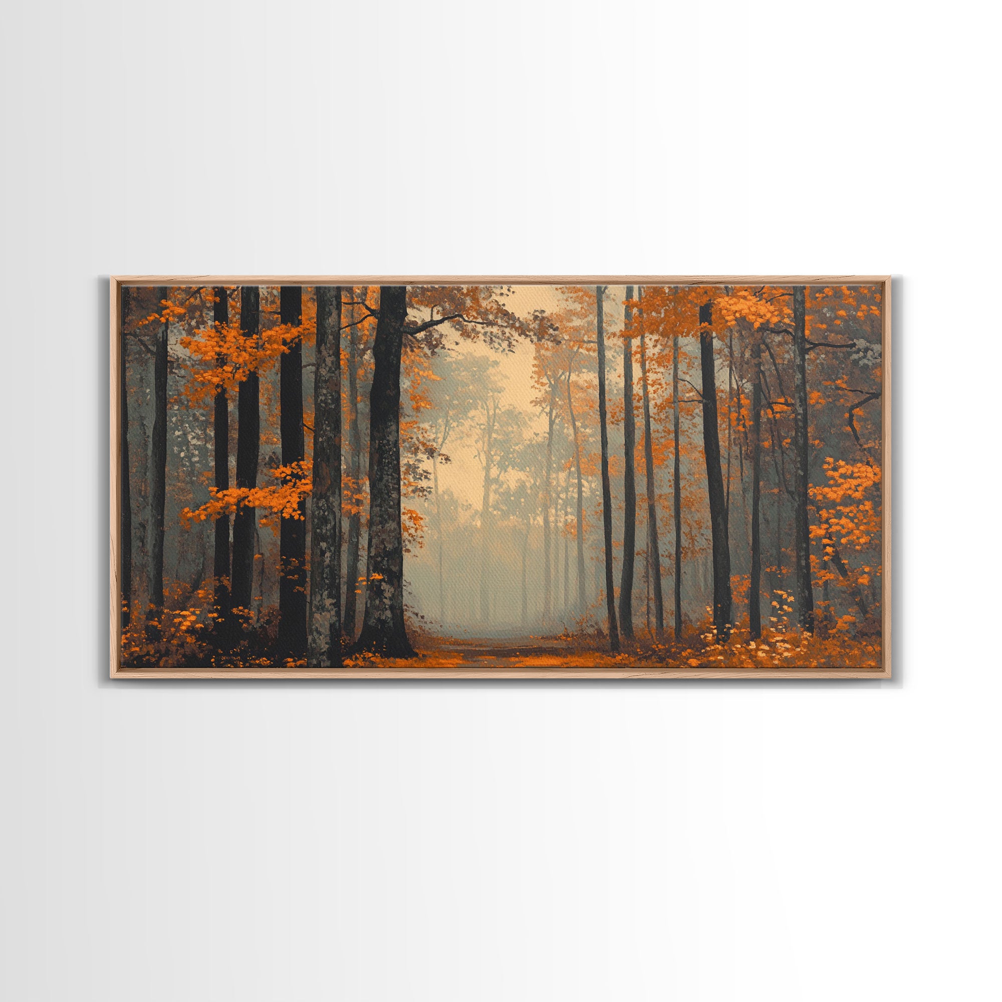 Country Cottage Framed Canvas Print with Autumn Foliage, Ideal Seasona ...