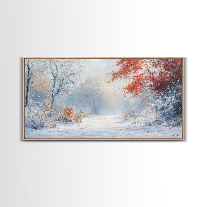 Cozy Cabin in the Snow Framed Canvas Print, Ideal Christmas Holiday Wall Art for Winter Wonderland Decor and Festive Home Interiors