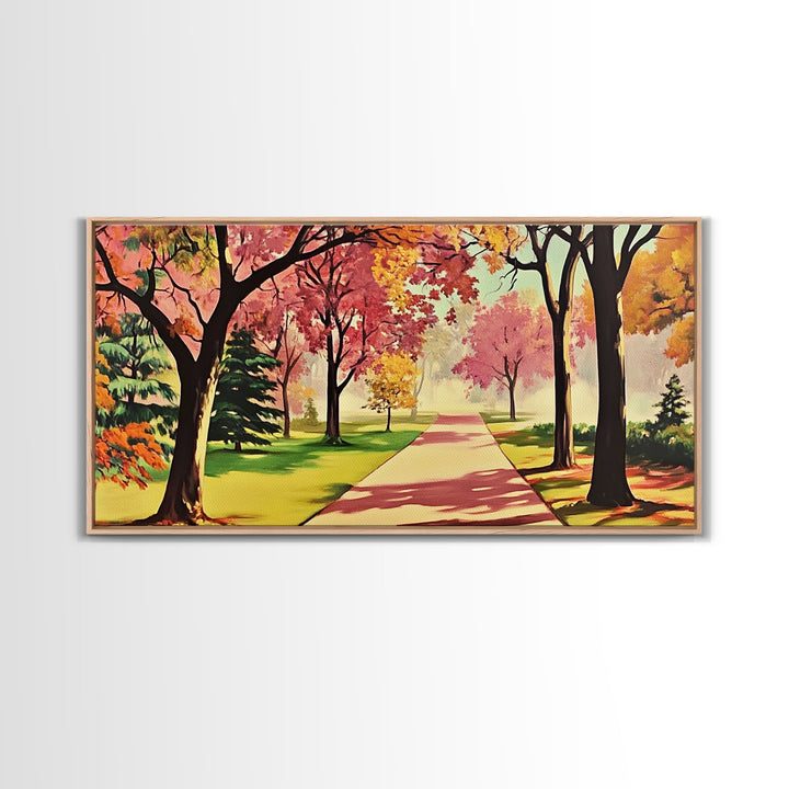 Colorful Autumn Path Canvas Print, Fall Park Scene Wall Art, Modern Farmhouse Autumn Decor, Holiday Art, Best Seasonal Gift Idea