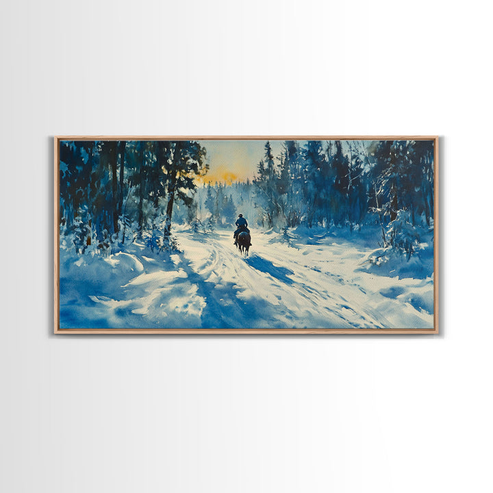 Cowboy And Cattle In Autumn Framed Canvas Print Tall Art Fall Country Landscape Western Home Decor Rustic Farmhouse Wall Art Autumn Gift
