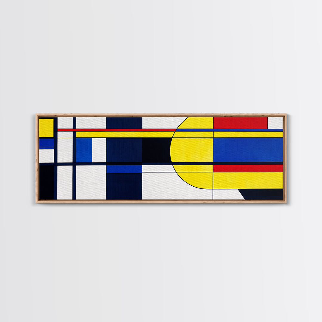 Blue, Yellow and Red Abstract Cubism Art, Framed Canvas Print, Modern Art, MCM Inspired Home Decor