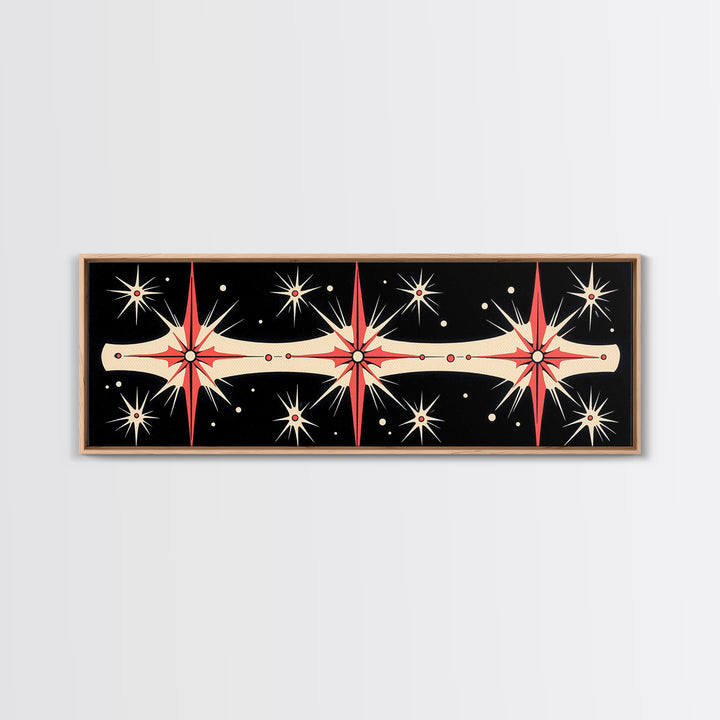 Neutral Star Burst Framed Canvas Print, Abstract Atomic Age Wall Art, Mid-Century Modern 1950s Style Home Decor, Large Scale Art