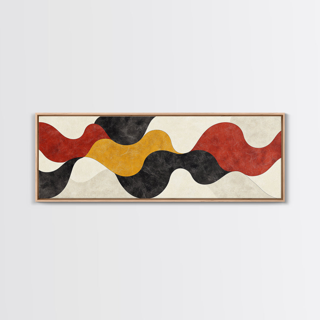 Neutral Abstract Geometric Shapes Pattern Print, Panoramic Wall Art, Extra Wide Minimalist MCM Home Decor