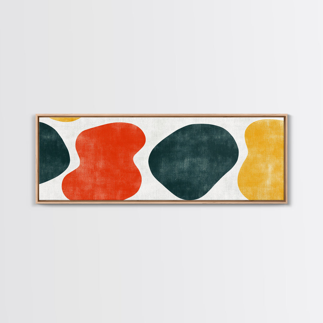 Navy Blue and Orange Splotches, Framed Canvas, Mid-Century Modern Abstract Wall Art, Wood Frame, Ready To Hang
