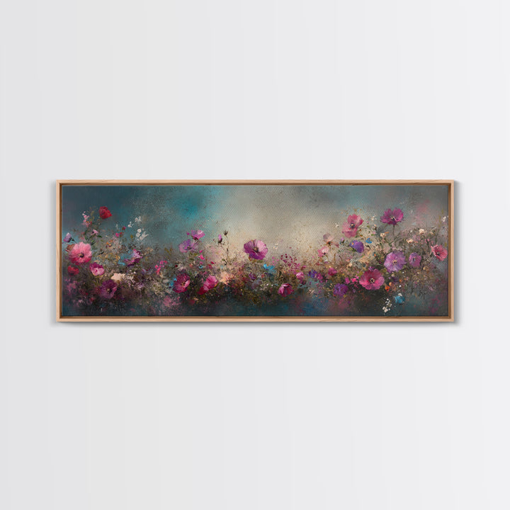 Abstract Pink Flower Painting Print, Wood Framed Wall Art, Flowers Wall Art, Vintage Landscape Wildflowers Painting