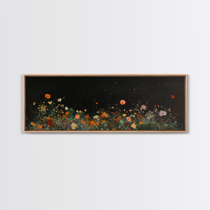 Bunch of Wild Flowers Under a Starry Night Sky, Boho Farmhouse, Eclectic Decor, Kitsch Wall Art, Modern Farmhouse Wall Art
