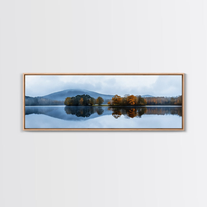 Calm - Reflections In The Lake On An Overcast Day - Panoramic Print - Original Painting Print - Landscape Oversized Painting Art