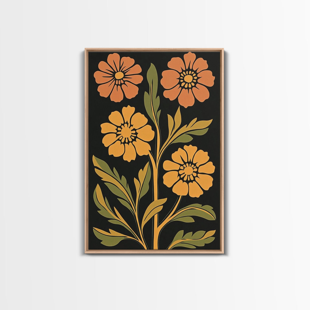 Abstract Geometric Flowers, Minimalist Botanical Floral Canvas Wall Art Print, Mid Century Modern Boho Decor, Neutral Subdued Flower Art