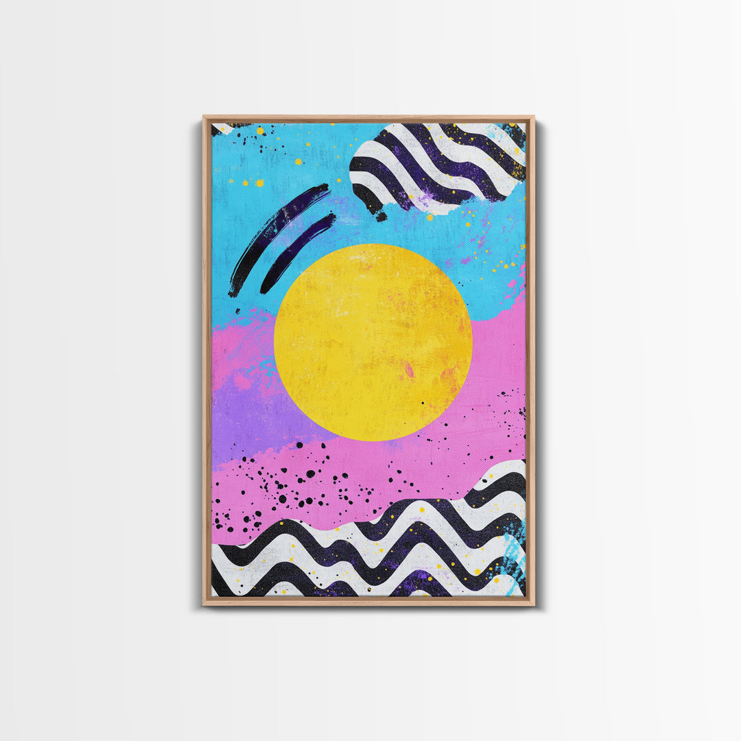 Pink and Turquoise Sunset, Preppy Wall Art, Framed Canvas Print, Feminine Dorm Room Preppy Wall Art, Apartment Decor