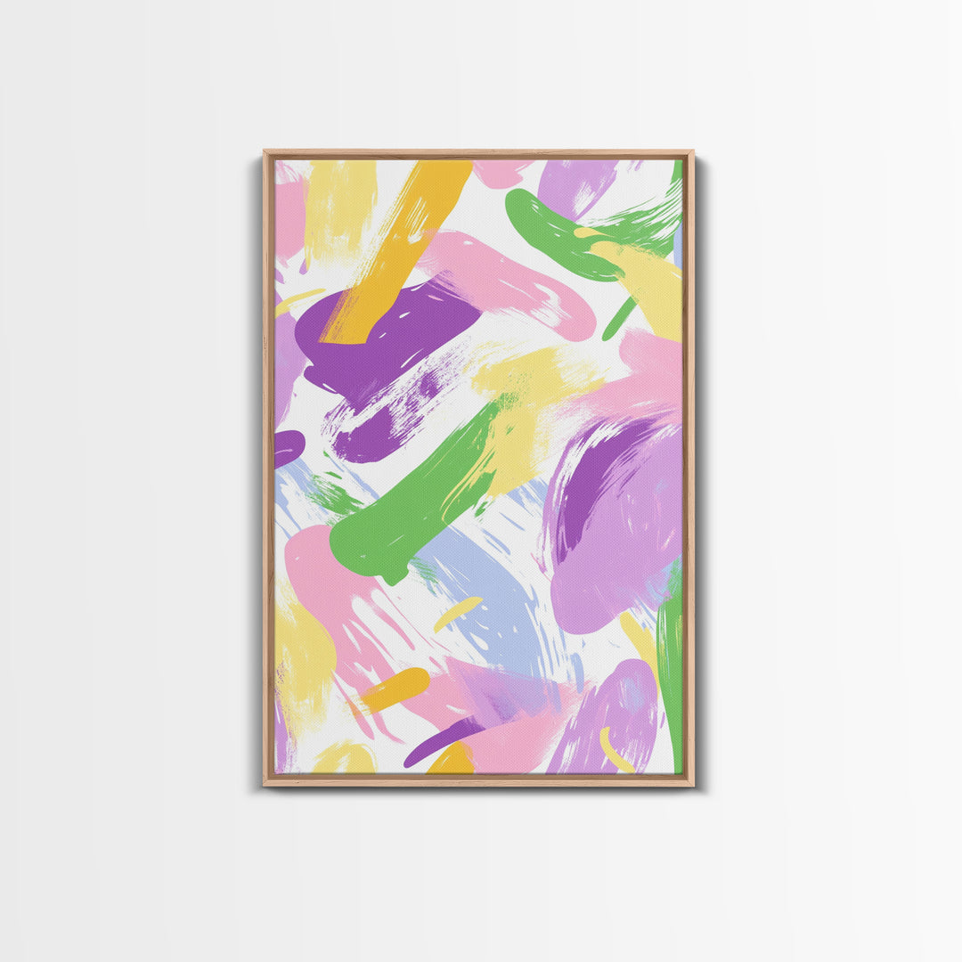 Pastel Brush Strokes Canvas Print, Wood Framed Abstract Wall Art, Dorm Room Decor for Girls