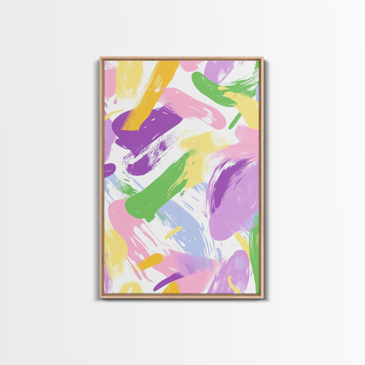 Pastel Brush Strokes Canvas Print, Wood Framed Abstract Wall Art, Dorm Room Decor for Girls
