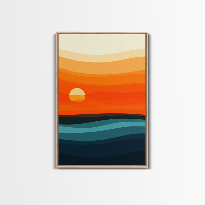 Abstract Sunset Over The Ocean Art Deco Style Wall Art Canvas Print, Beautiful Wall Art, Vertical Living Room Decor