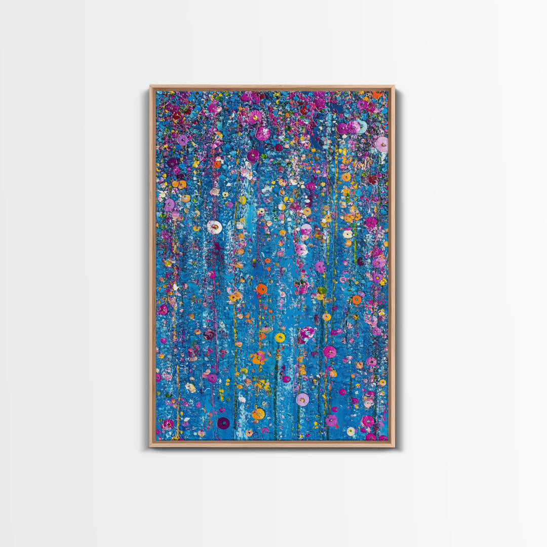 Botanical Wall Art Framed Canvas Print, Bright Blue Wild Flower Painting Print, Flower Painting, Girls Room Decor, Gift For Her
