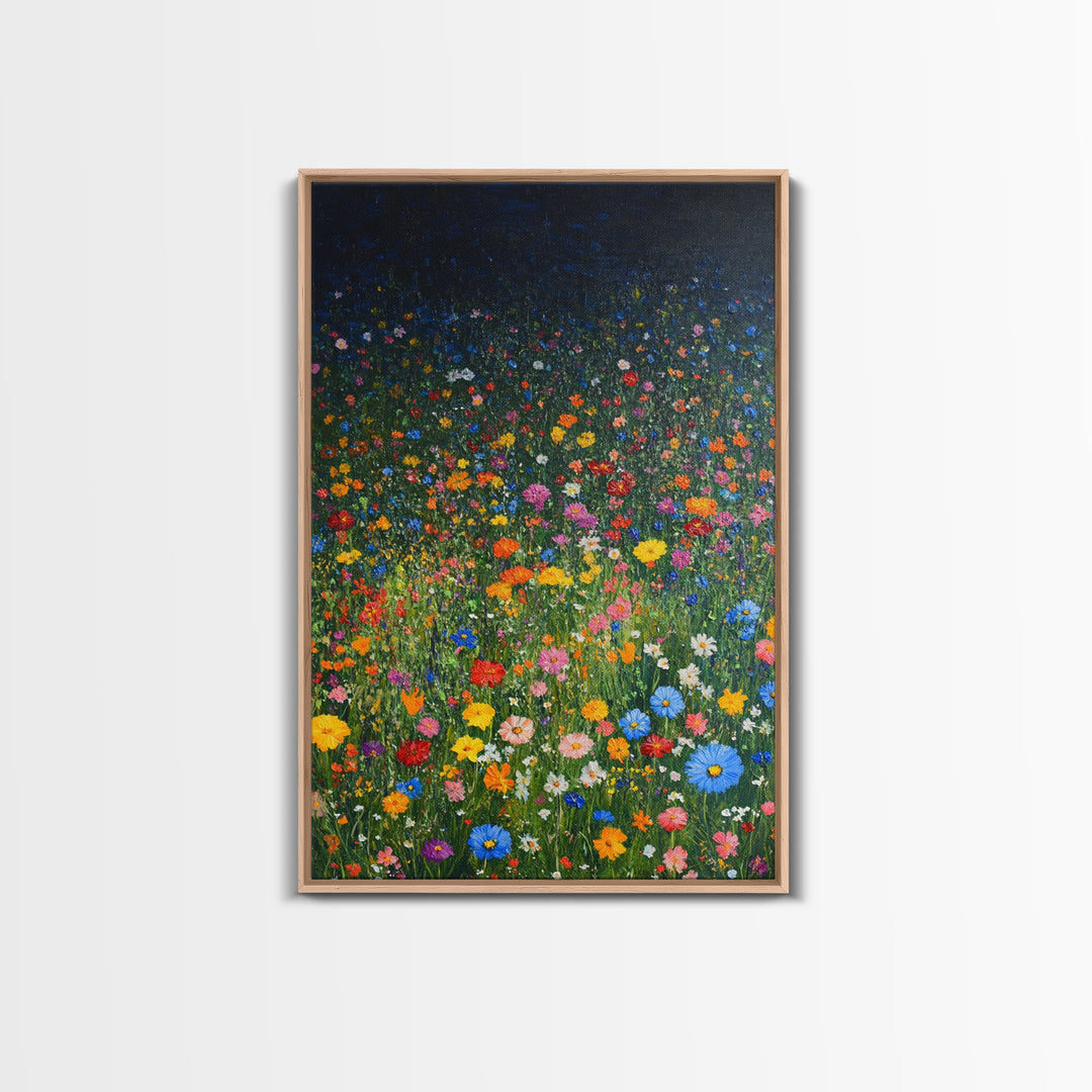 Field Of Flowers, Flowers Print, Nursery Wall Decor, Floral Decor, Floral Home Decor, Framed Canvas Print, Wild Flowers Oil Painting