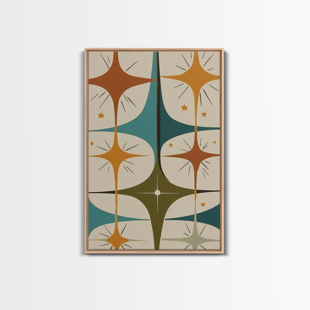 Art Deco Star Burst Canvas Print Wall Art, Retro 1950s Style, Starburst, Mid-Century Modern Wall Art, Minimalist Home Decor, Modern Art