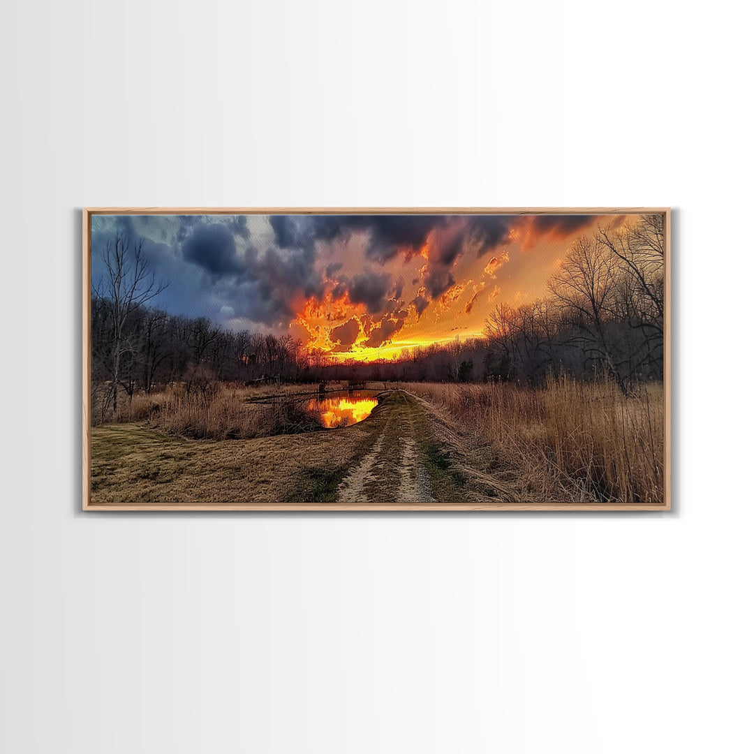 Country Roads, Framed Canvas Print, East Texas Photography Style Wall Art, Panoramic Wall Art, Rustic Farmhouse Decor