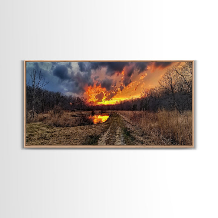 Country Roads, Framed Canvas Print, East Texas Photography Style Wall Art, Panoramic Wall Art, Rustic Farmhouse Decor