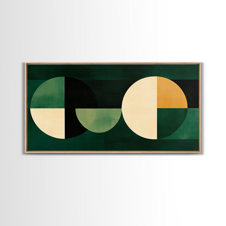 Abstract Wall Art Emerald Green Geometric Canvas Print, Large Framed Modern Art, Mid Century Abstract Home Decor, Minimalist Statement Piece
