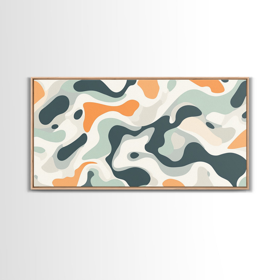 Abstract Camo Pattern Wall Art Framed Canvas Print, Man Cave Decor, Gift For Him, Retro Modern Abstract Art