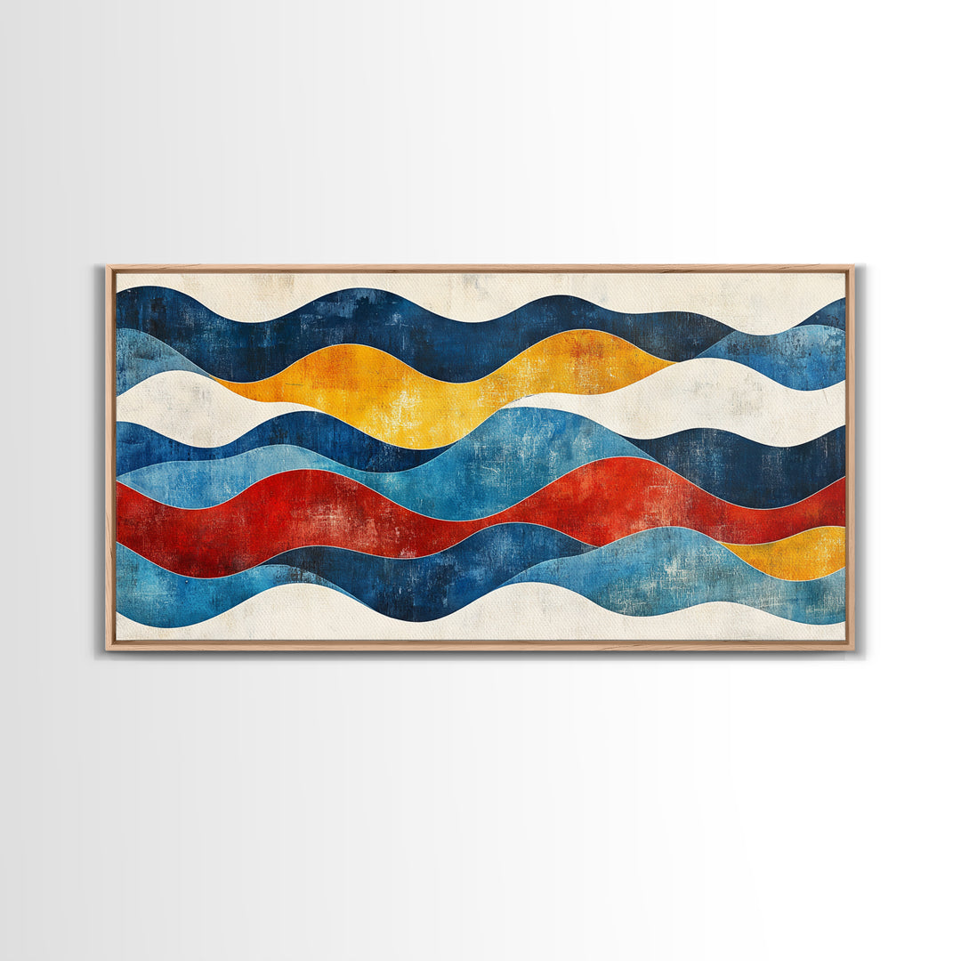 Boho Mid Century Modern Wall Art Canvas Print, Wood Frame Wall Art, Geometric Wall Art, Minimalist Wall Art, Housewarming Gift Idea