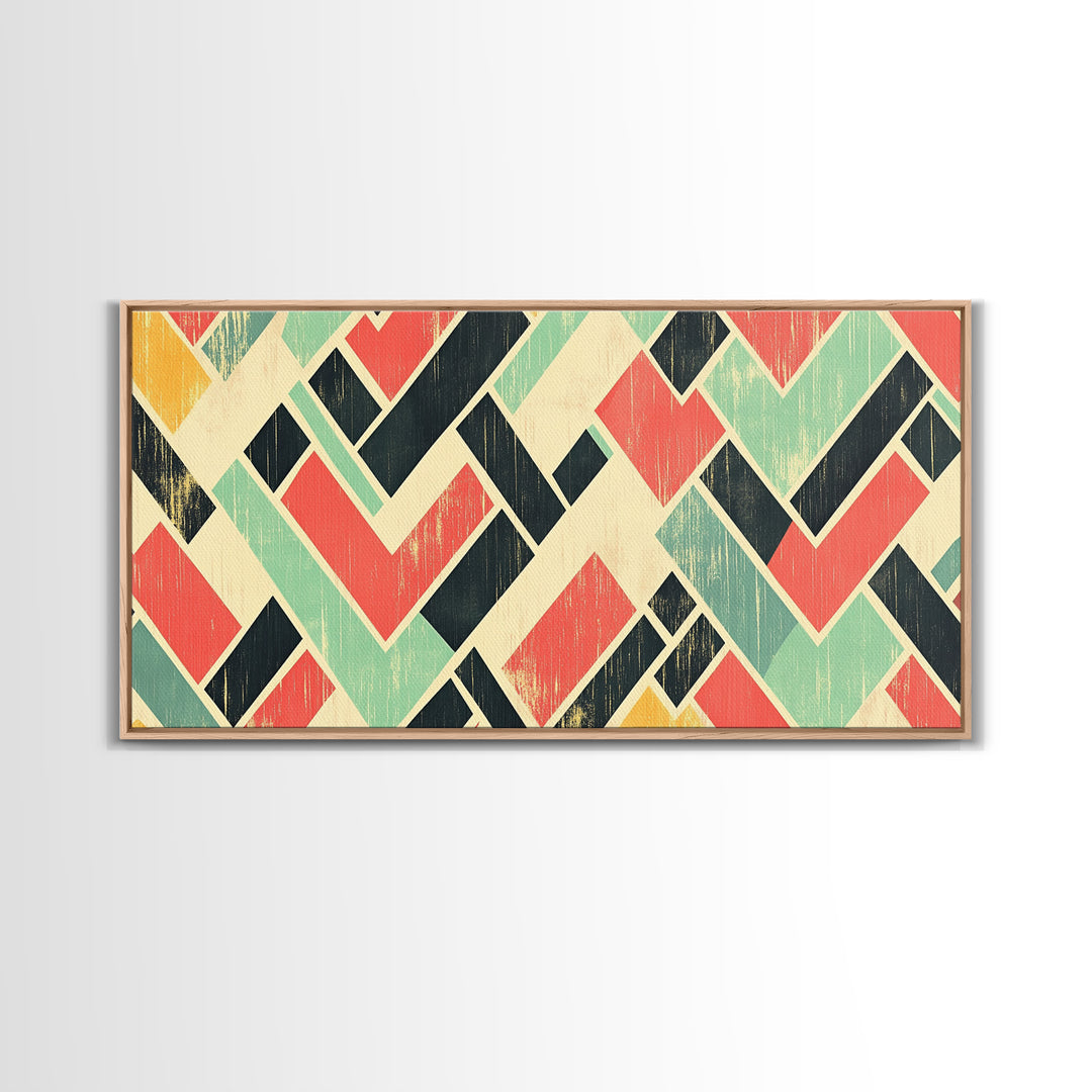Abstract Mid Century Modern Chevrons, Framed Canvas Print, MCM Style Home Decor