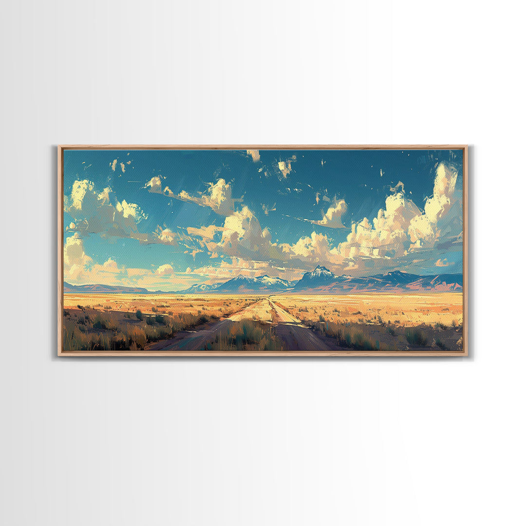 Country Roads Oil Painting Canvas Print, Wood Framed Wall Art, Home Decor, Southwestern Rustic Wall Art, Boho Home Decor