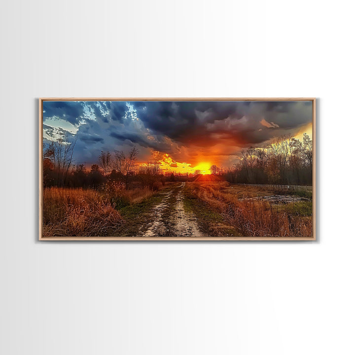 Dirt Roads Framed Canvas Print, Wood Framed Wall Art, Photography Style landscape art, ready to hang wall art home decor