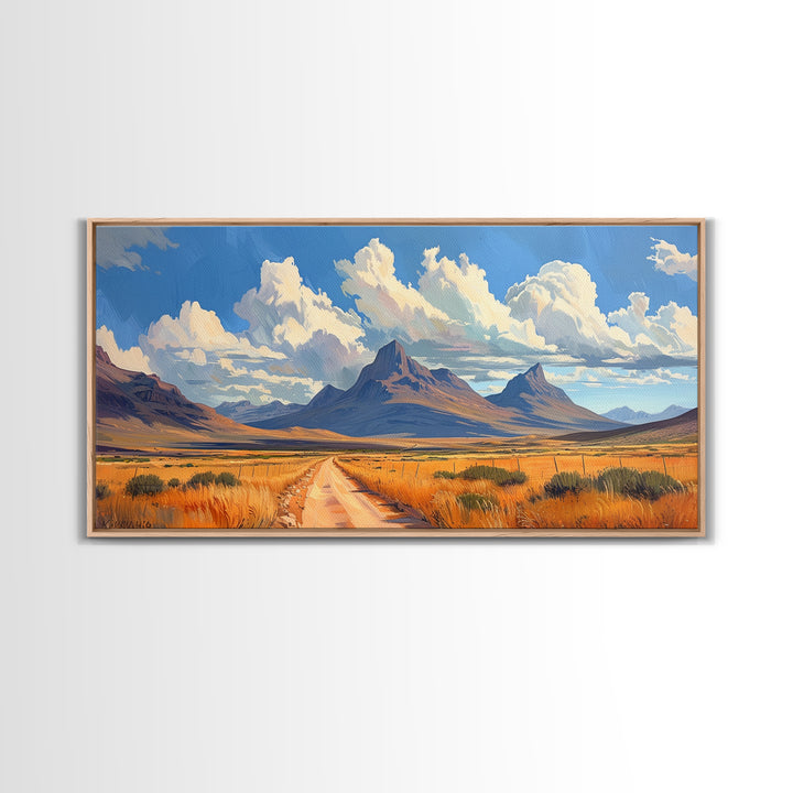 Desert Dirt Roads Framed Canvas Wall Art, Beautiful Arizona Day, Desaturated Wall Art, Rustic Farmhouse Decor, Southwestern Pueblo Art