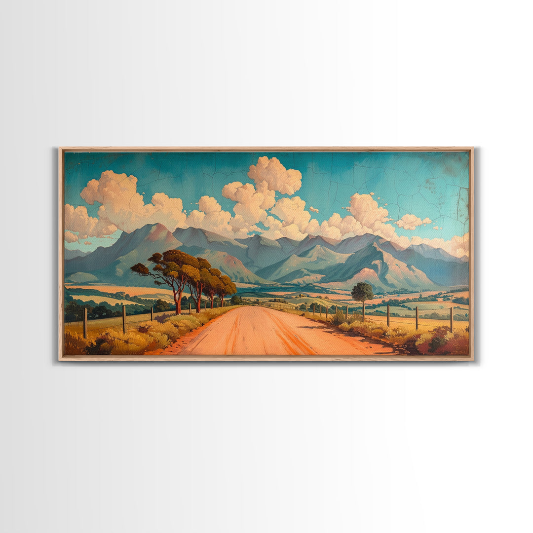Nevada Desert Dirt Road Framed Canvas Print, Nature Print, Minimalist Wall Art, Life In The Desert, Rustic Farmhouse Above Sofa Wall Art