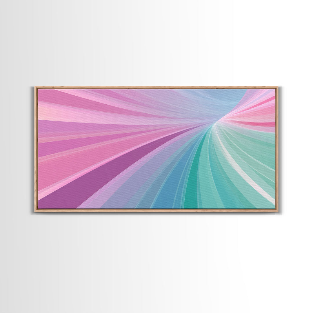 Pastel Highway Framed Canvas Print, Retro Wall Art, Mid-Century Modern Abstract Art