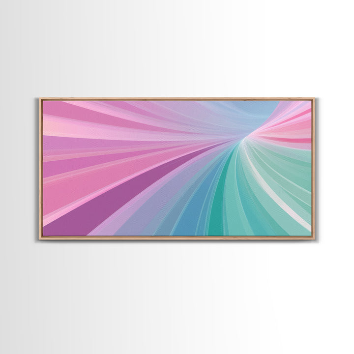 Pastel Highway Framed Canvas Print, Retro Wall Art, Mid-Century Modern Abstract Art