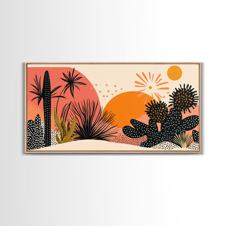 Trendy Desert Abstract Painting Print, Wood Framed Wall Art, Sagauro Cactus Wall Art, Pueblo Abstract Home Decor, Southwestern Art