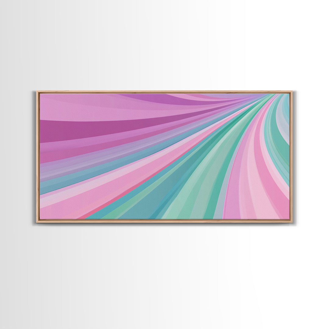 Pink Blush and Turquoise Abstract MCM Style Wall Art Framed Canvas Print, Trendy Preppy Wall Decor, Mid-Century Modern Abstract Decor