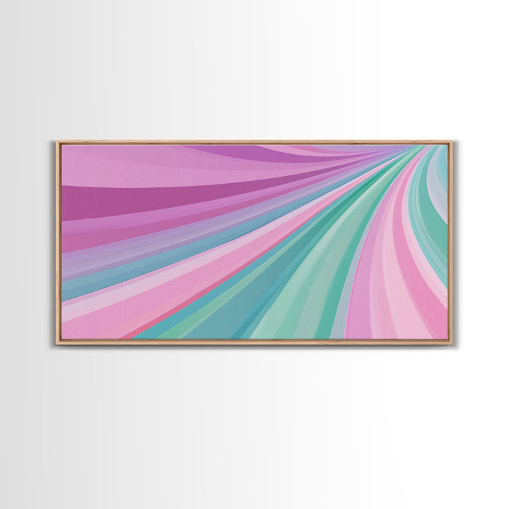 Pink Blush and Turquoise Abstract MCM Style Wall Art Framed Canvas Print, Trendy Preppy Wall Decor, Mid-Century Modern Abstract Decor