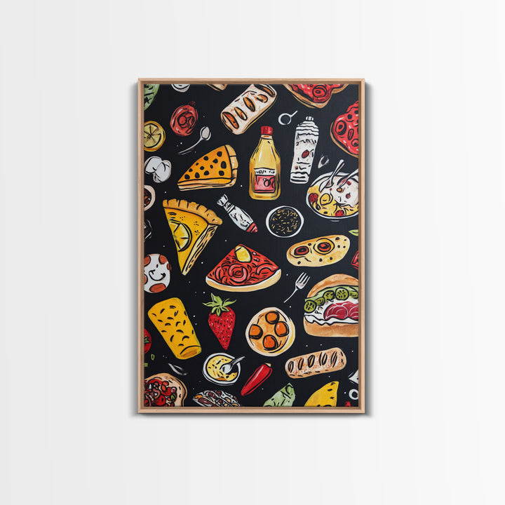 Cute Funky Kitchen Art, Kawaii Wall Art, Kawaii Decor, Restaurant Decor, Kitchen Painting, Dining Room Wall Art, Pizza, Hot Dogs Etc