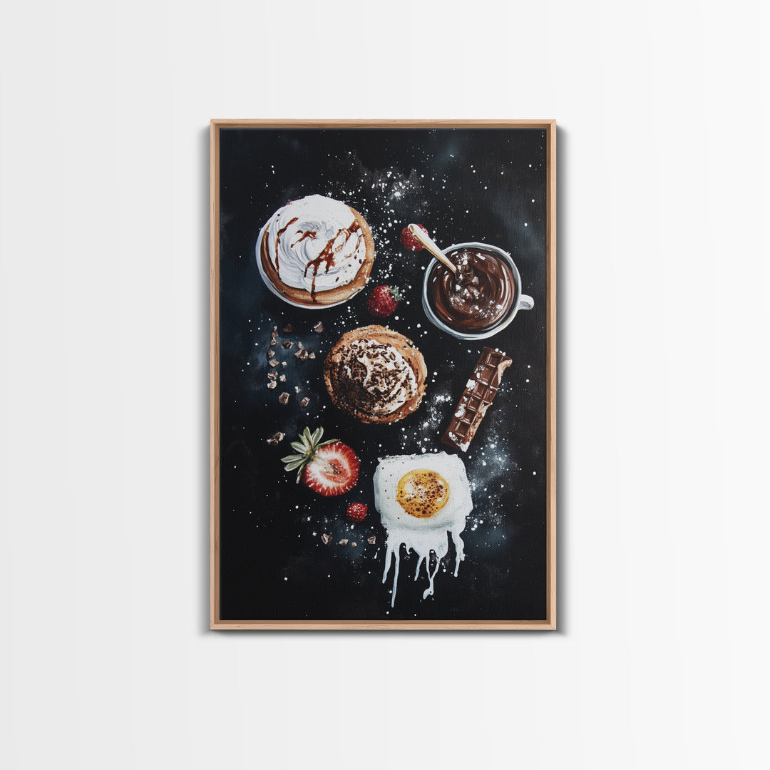 Desserts Wall Art, Kitchen Decor, Bakery Wall Art, Bakery Painting, Wood Framed Canvas Print, Painting of Cupcakes and Coffee