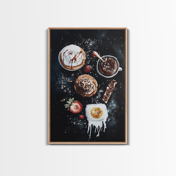 Desserts Wall Art, Kitchen Decor, Bakery Wall Art, Bakery Painting, Wood Framed Canvas Print, Painting of Cupcakes and Coffee