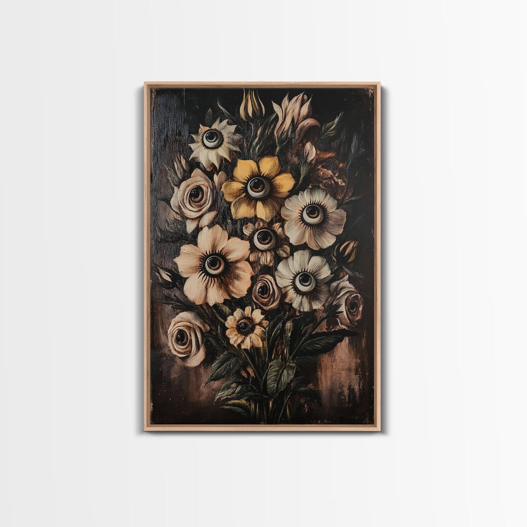 Macabre Halloween Decor, Creepy Flowers With Eyes Canvas Print, Dark Academia Wall Art, Surreal Spooky Gothic Decor, Witchy Art
