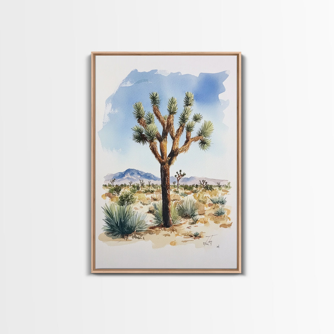 Watercolor Painting Print of Joshua Tree, Framed Canvas Print, Joshua Tree Art, Joshua Tree California Wall Art, Modern Farmhouse Art