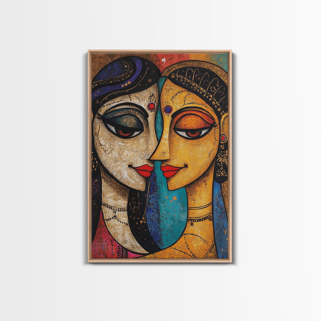 Abstract Madhubani Style Wall Art, Framed Canvas Print, Madhubani Painting, Madhubani Art