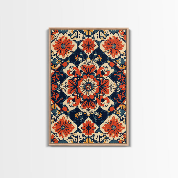 Floral Pattern Wall Art, Mexican Tile Pattern Framed Canvas Print, Chicano Art, Textile Inspired Wall Art, Southwestern Pueblo Style Art