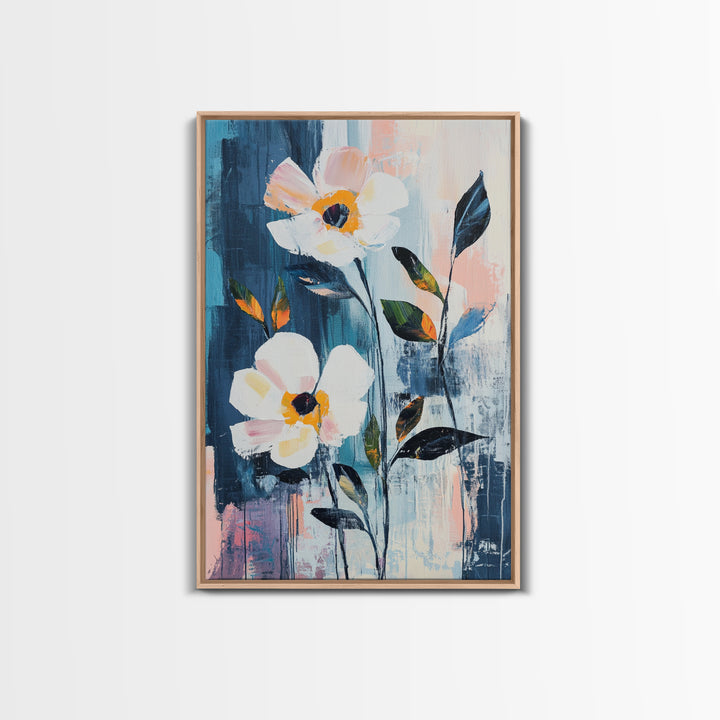 Oil Painting Print of White Flowers, Framed Canvas Print, Floral Art, Botanical Art