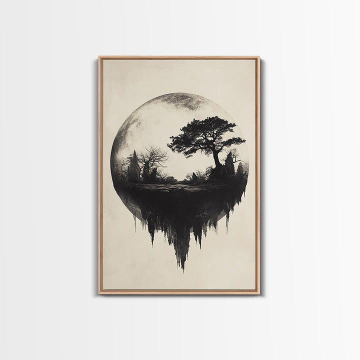 Haunted Snowglobe Framed Canvas Print, Cemetery in a Sphere, Spooky Home Decor, Halloween Painting, Halloween Decor