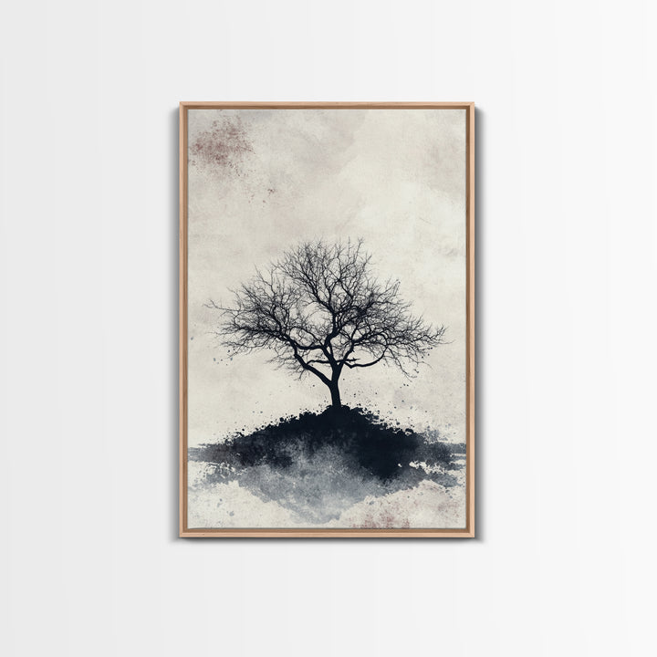 Black and White Charcoal Sketch Print of a Dead Tree, Framed Canvas Print, Wabi Sabi Art, Minimalist Wabi Sabi Home Decor