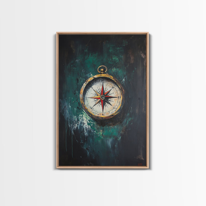 Nautical Nursery Compass Wall Art Framed Canvas Print, Travel Gift Idea, Vacation Gift Home Decor, Giclee Art Print, Going Away Gift