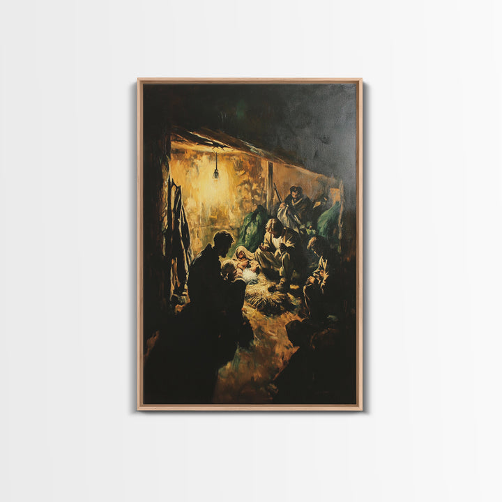 Nativity Art Print, Framed Canvas Print, Nativity Painting, Christmas Decor, Christmas Wall Art, Rustic Christmas Art, Farmhouse Christmas Decor