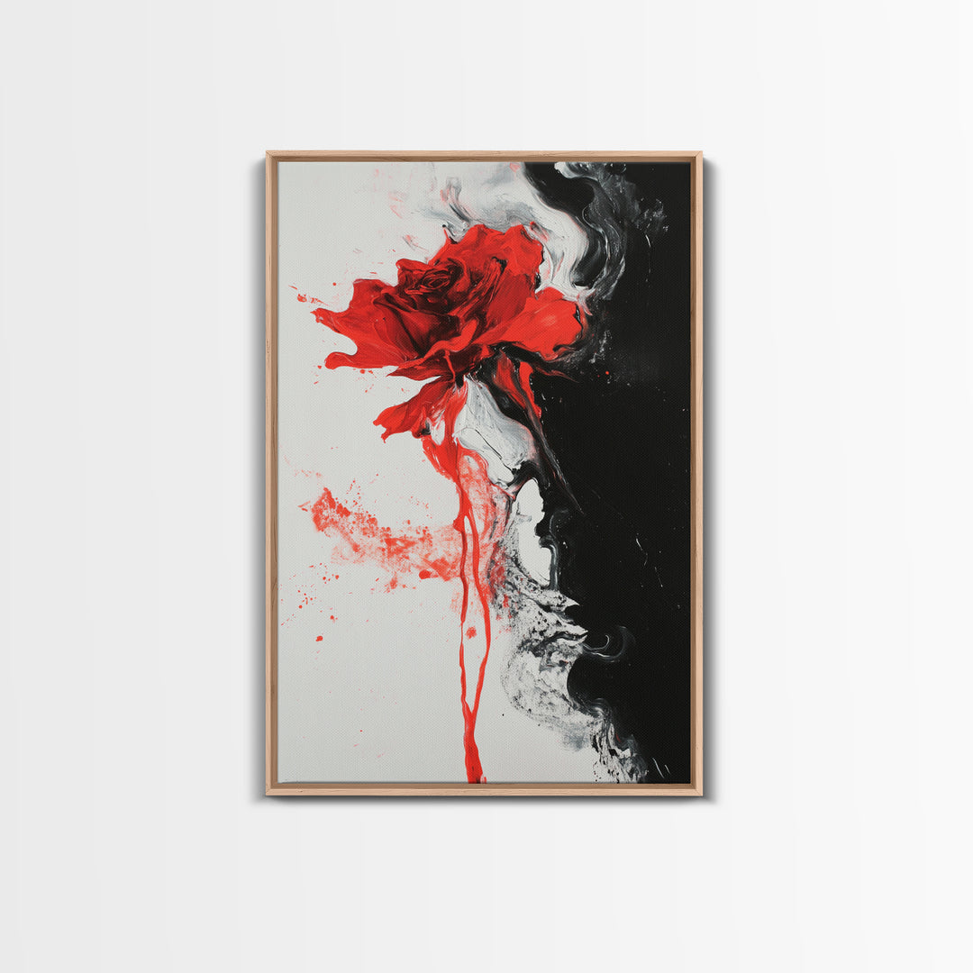 Abstract Red Rose Painting Canvas Print, Vintage Inspired Flower Print, Vintage French Country Art, Duality Art, Statement Piece, Center Piece Art