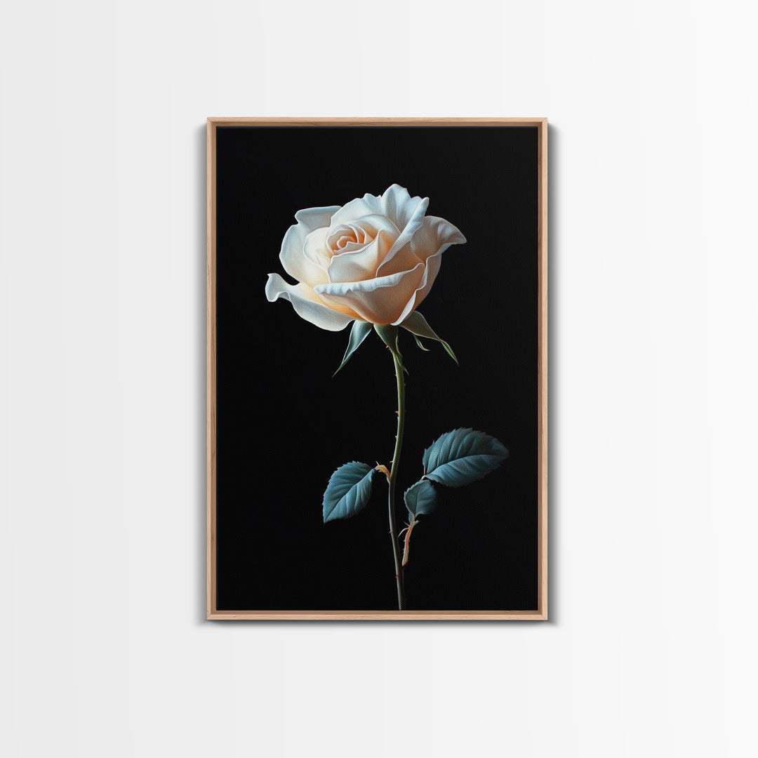 Still Life Photograph of a White Rose, Framed Canvas Print, Rose Painting, Rose Decor, Rose Wall Art, Mother's Day Gift Idea, Flower Wall Art