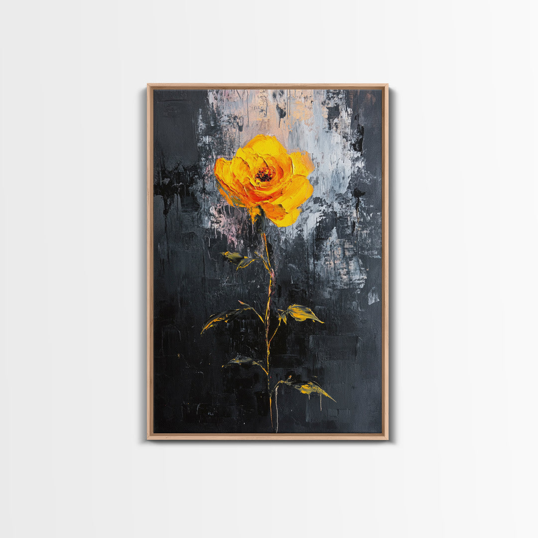 Abstract Painting Print of a Yellow Rose, Framed Canvas, Wood Framed Art, Modern Farmhouse Decor, Rose Painting, Rose Art