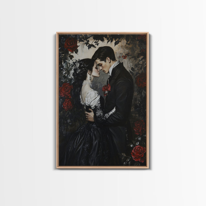 Dark Romance Painting Print, Victorian Gothic Wall Art, Halloween Decor, Gift Idea For Goth Couples, Goth Decor, Goth Wall Art, Dark Academia
